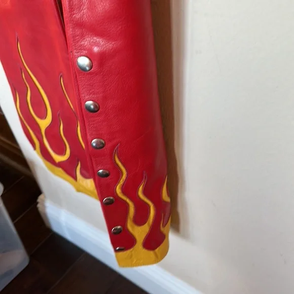 AGATHA BLOIS CUSTOM RED LEATHER PANTS WITH FLAMES!!! Collectors item